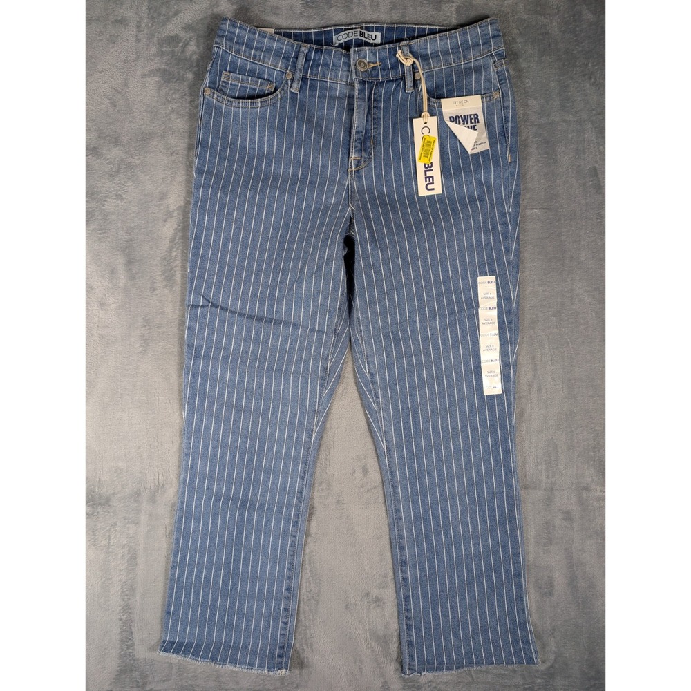 Code Bleu Chelsea Capri Jeans Women Size 6 Blue White Pinstripe Power Curve NWT